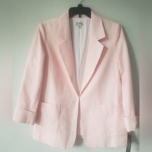 Tahari Arthur S Levine Womens Pink White Striped Long Sleeve  Jacket Size 8
